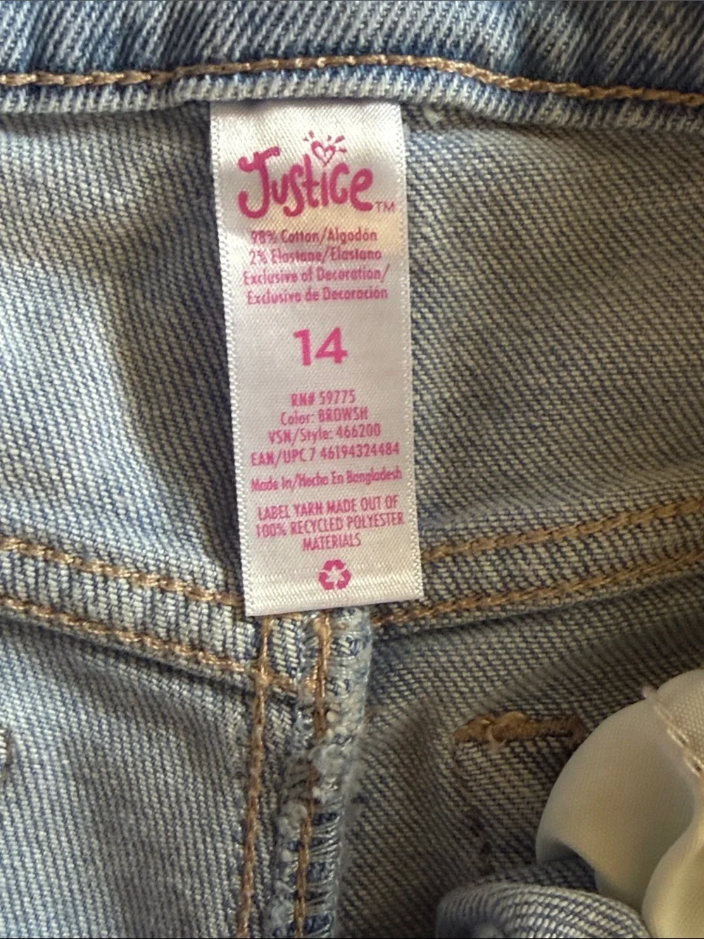 Justice Light Wash Ripped Skinny Jeans size 14 child